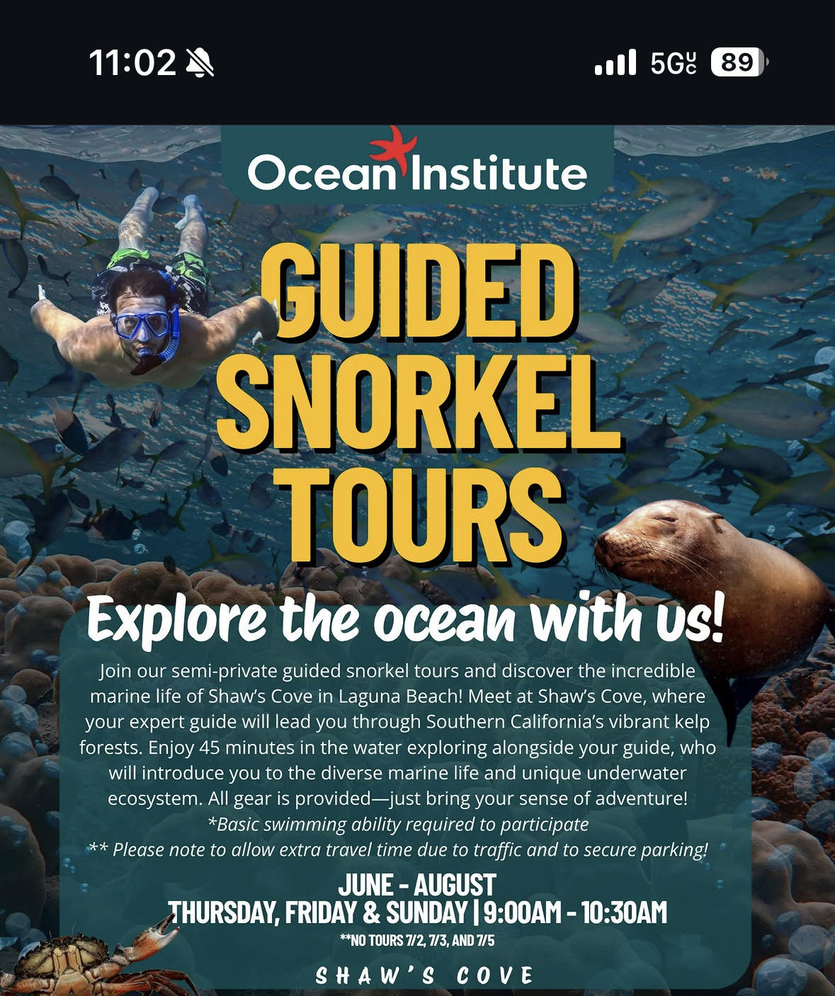 Ocean Institute: Guided Snorkel Tours at Shaw's Cove